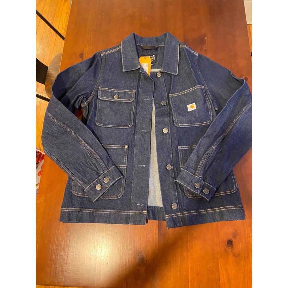 Carhartt NWT Womens New M Denim Chore Coat Jacket Jean Blue Pockets Logo Relaxed